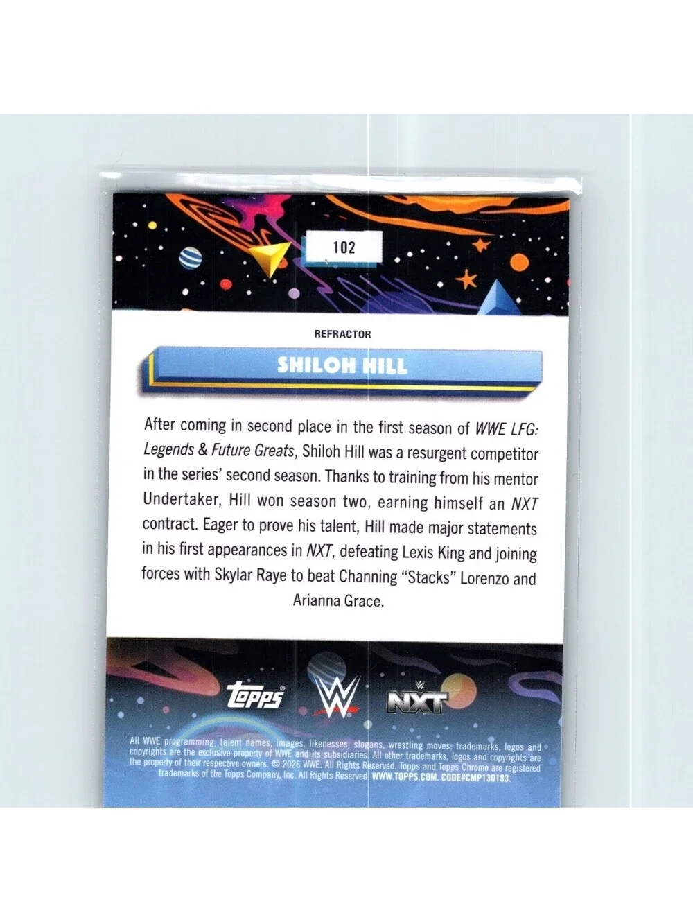 2026 Topps Cosmic Chrome WWE Shiloh Hill RC #102 Refractor NXT